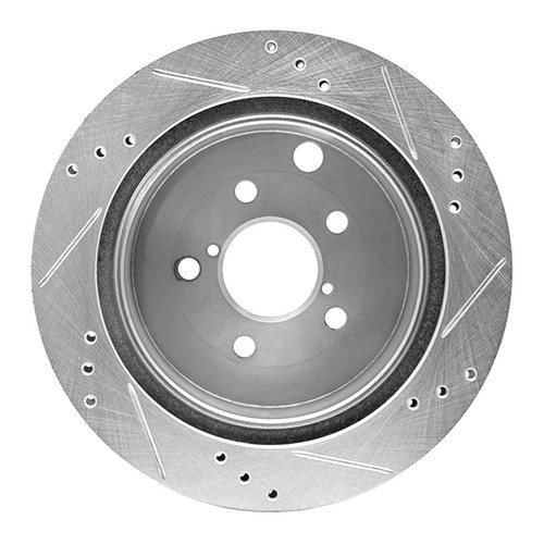 R1 14-18 Subaru Forester Rear Left Drilled & Slotted Silver Brake Rotor