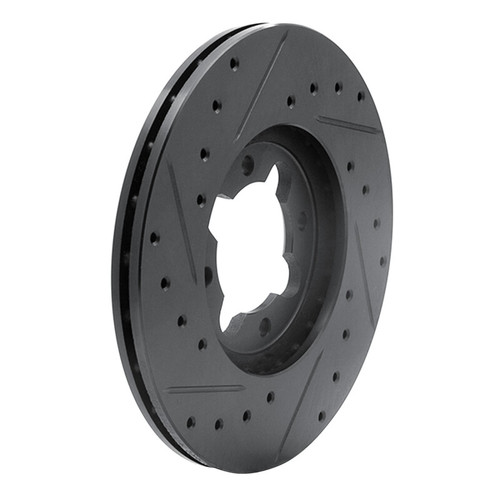 R1 82-85 Toyota Celica Front Right Drilled & Slotted Black Brake Rotor