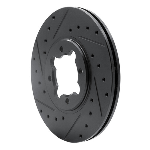 R1 82-85 Toyota Celica Front Left Drilled & Slotted Black Brake Rotor