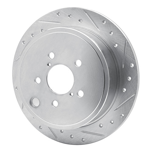 R1 08-15 Subaru WRX Rear Right Drilled & Slotted Silver Brake Rotor