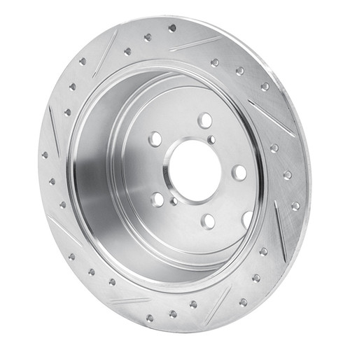 R1 08-15 Subaru WRX Rear Right Drilled & Slotted Silver Brake Rotor