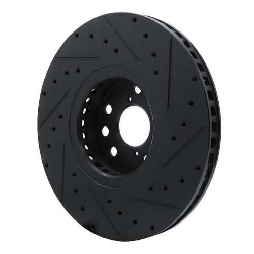 R1 06-20 Lexus GS350 Left Front Drilled & Slotted Black Brake Rotor