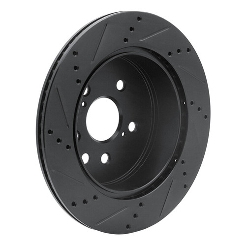 R1 06-20 Lexus IS250 Rear Right Drilled & Slotted Black Brake Rotor