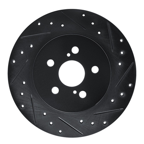 R1 11-17 Lexus CT200H Rear Right Drilled & Slotted Black Brake Rotor