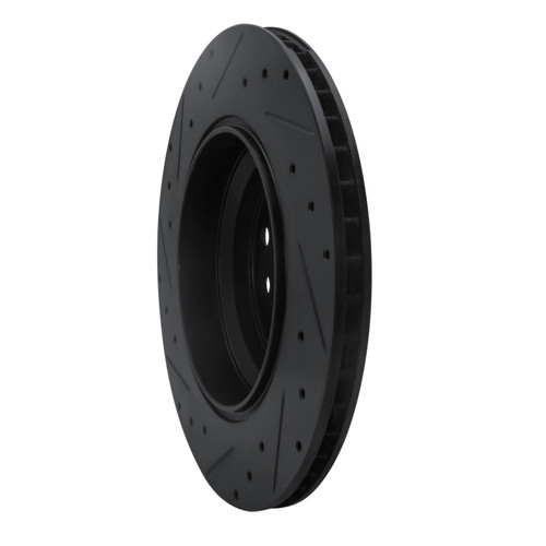 R1 07-17 Lexus LS460 Right Rear Drilled & Slotted Black Brake Rotor