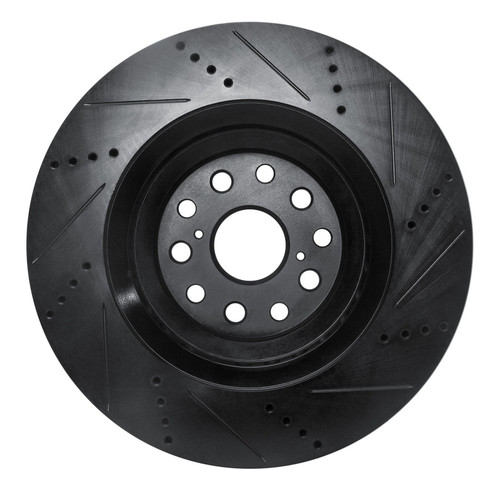 R1 07-23 Lexus LS500h Left Front Drilled & Slotted Black Brake Rotor