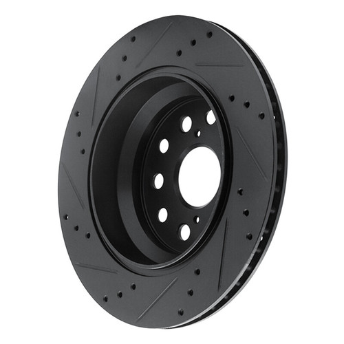 R1 07-17 Lexus LS460 Rear Right Drilled & Slotted Black Brake Rotor