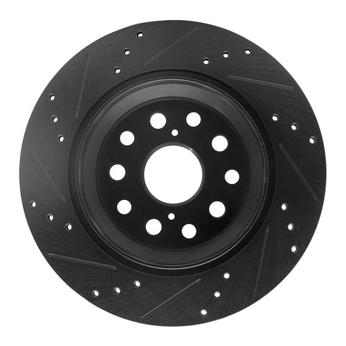 R1 07-17 Lexus LS460 Rear Right Drilled & Slotted Black Brake Rotor