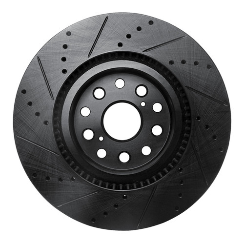 R1 07-23 Lexus LS460 Front Right Drilled & Slotted Black Brake Rotor