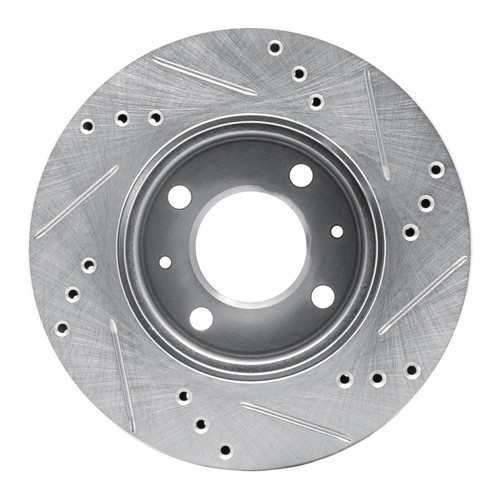 R1 00-02 Hyundai Accent Front Left Drilled & Slotted Silver Brake Rotor