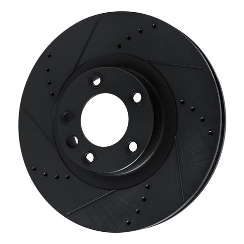 R1 11-18 Porsche Cayenne Right Front Drilled & Slotted Black Brake Rotor