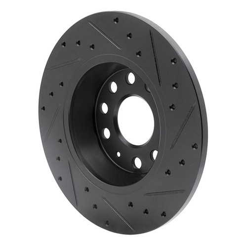 R1 05-18 Audi A3 Quattro Rear Left Drilled & Slotted Black Brake Rotor