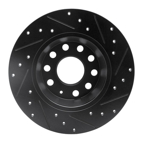 R1 05-18 Audi A3 Quattro Rear Left Drilled & Slotted Black Brake Rotor