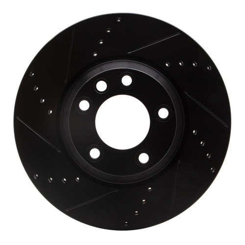 R1 03-15 Audi Q7 Right Front Drilled & Slotted Black Brake Rotor
