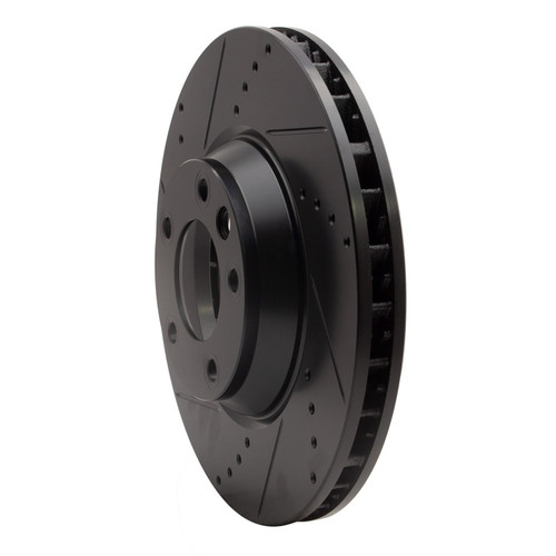 R1 03-15 Audi Q7 Right Front Drilled & Slotted Black Brake Rotor