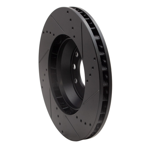 R1 03-15 Audi Q7 Right Front Drilled & Slotted Black Brake Rotor