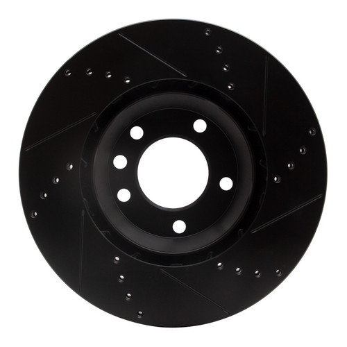 R1 03-15 Audi Q7 Right Front Drilled & Slotted Black Brake Rotor