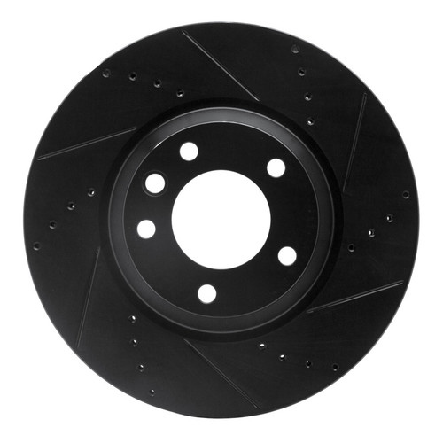 R1 03-15 Audi Q7 Left Front Drilled & Slotted Black Brake Rotor