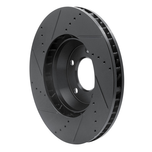 R1 03-15 Audi Q7 Left Front Drilled & Slotted Black Brake Rotor