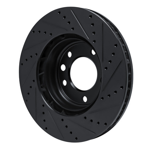 R1 03-18 Porsche Cayenne Left Front Drilled & Slotted Black Brake Rotor