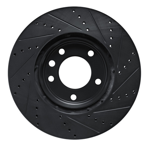 R1 03-18 Porsche Cayenne Left Front Drilled & Slotted Black Brake Rotor