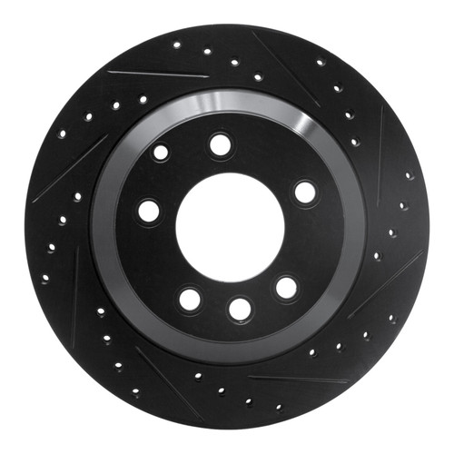 R1 03-18 Audi Q7 Rear Right Drilled & Slotted Black Brake Rotor