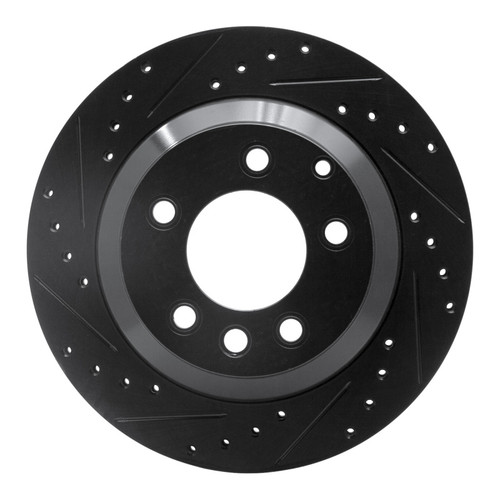 R1 03-18 Audi Q7 Rear Left Drilled & Slotted Black Brake Rotor