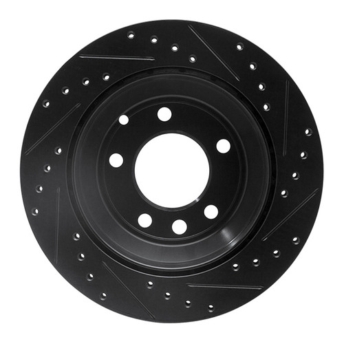 R1 03-18 Audi Q7 Rear Left Drilled & Slotted Black Brake Rotor