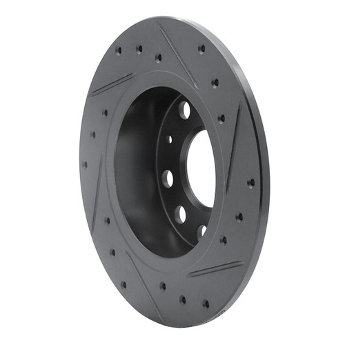 R1 10-19 Audi A3 Rear Left Drilled & Slotted Black Brake Rotor