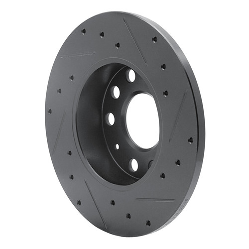R1 05-13 Audi A3 Rear Left Drilled & Slotted Black Brake Rotor