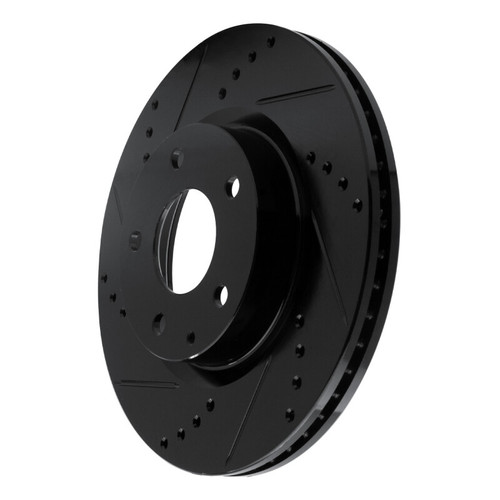 R1 14-24 Mazda 3 Front Left Drilled & Slotted Black Brake Rotor ECB-80052L