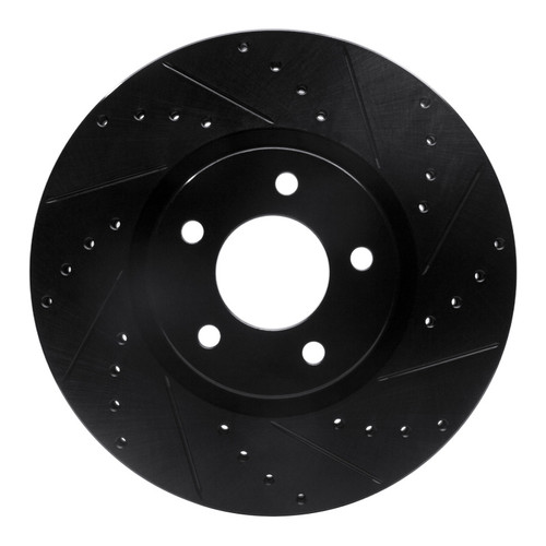 R1 07-13 Mazda 3 Front Right Drilled & Slotted Black Brake Rotor