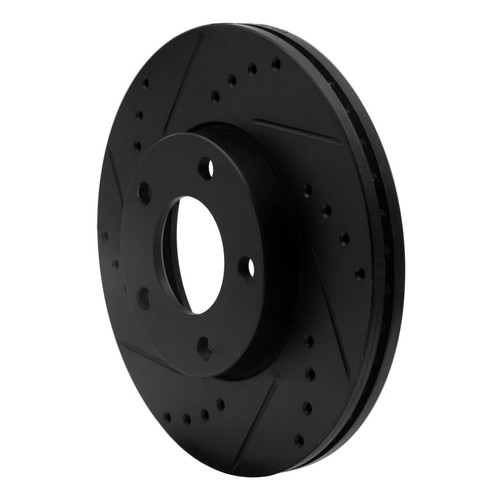 R1 04-13 Mazda 3 Front Left Drilled & Slotted Black Brake Rotor