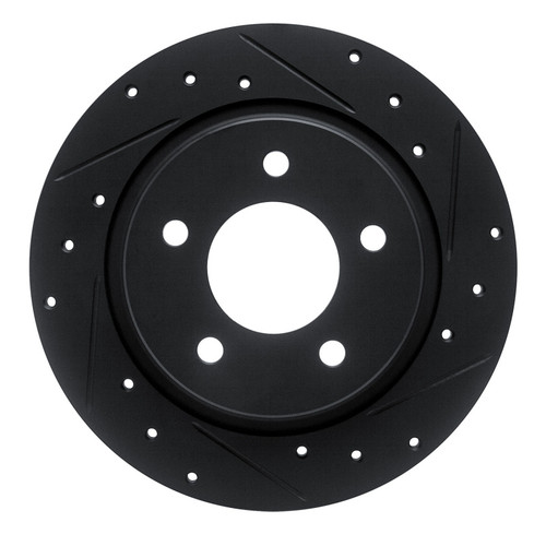 R1 04-13 Mazda 3 Rear Right Drilled & Slotted Black Brake Rotor
