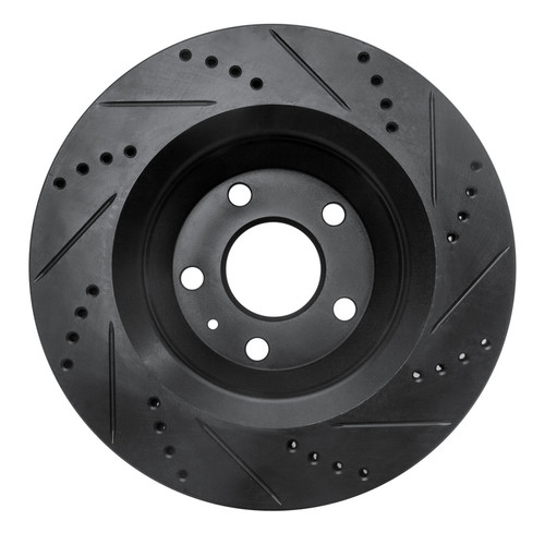 R1 08-15 Audi TTS Quattro Rear Left Drilled & Slotted Black Brake Rotor