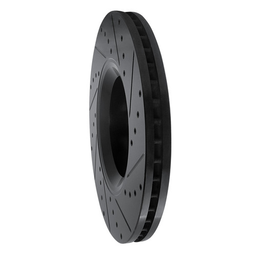 R1 05-11 Audi A6 Quattro Front Left Drilled & Slotted Black Brake Rotor