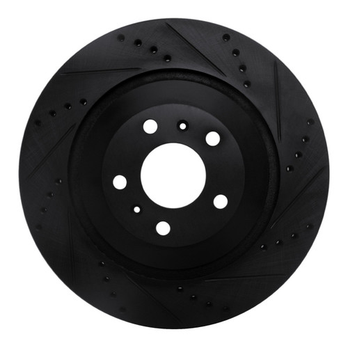 R1 04-18 Audi A8 Rear Right Drilled & Slotted Black Brake Rotor