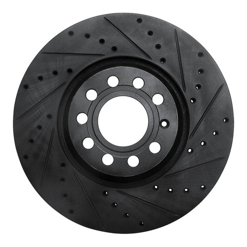 R1 97-06 Audi A4 Quattro Front Right Drilled & Slotted Black Brake Rotor