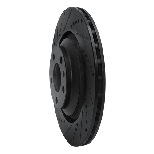 R1 05-11 Audi A6 Quattro Rear Left Drilled & Slotted Black Brake Rotor ECB-73039L