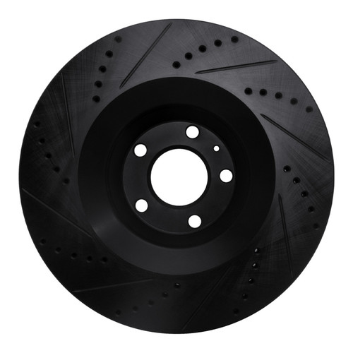 R1 05-11 Audi A6 Quattro Front Right Drilled & Slotted Black Brake Rotor