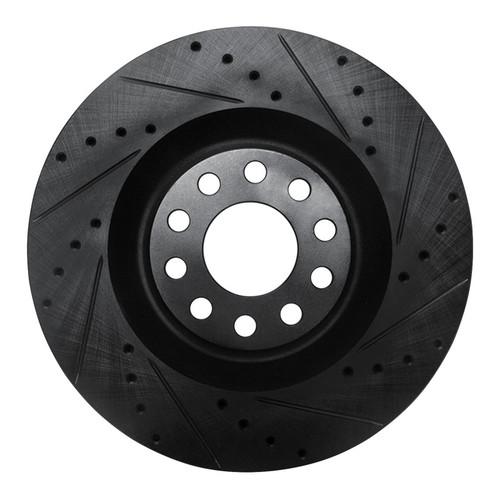 R1 01-03 Audi S8 Front Right Drilled & Slotted Black Brake Rotor