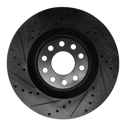 R1 01-03 Audi S8 Front Left Drilled & Slotted Black Brake Rotor