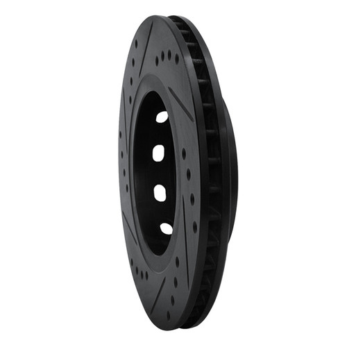 R1 00-02 Audi S4 Rear Right Drilled & Slotted Black Brake Rotor