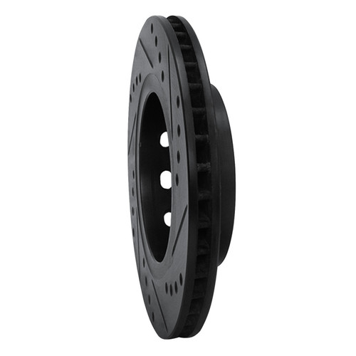 R1 00-02 Audi S4 Rear Left Drilled & Slotted Black Brake Rotor