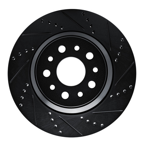 R1 14-16 Maserati Ghibli Rear Right Drilled & Slotted Black Brake Rotor