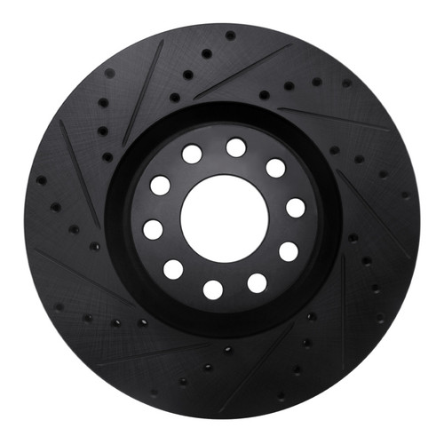 R1 99-04 Audi S6 Front Left Drilled & Slotted Black Brake Rotor