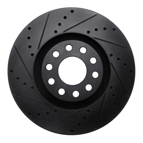 R1 00-03 Audi A8 Front Left Drilled & Slotted Black Brake Rotor