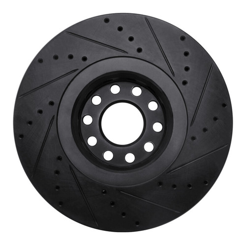 R1 00-03 Audi A8 Front Left Drilled & Slotted Black Brake Rotor