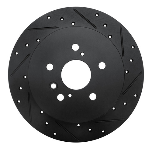 R1 08-13 Toyota Highlander Rear Right Drilled & Slotted Black Brake Rotor