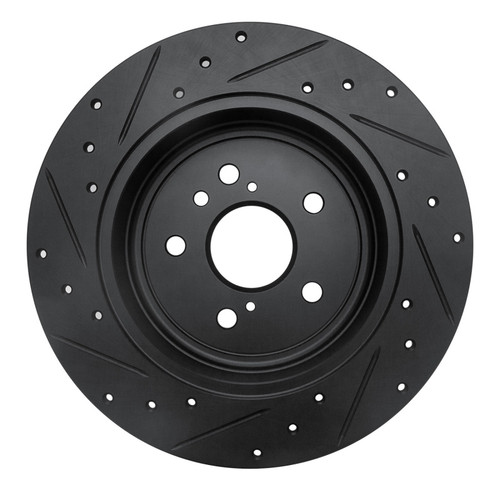 R1 08-13 Toyota Highlander Rear Right Drilled & Slotted Black Brake Rotor